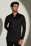 Buy_Sanjana Reddy Designs_Black Cotton Embroidery Slant Sally Lines Placement Shirt _at_Aza_Fashions