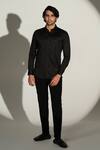 Shop_Sanjana Reddy Designs_Black Cotton Embroidery Slant Sally Lines Placement Shirt _at_Aza_Fashions