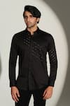 Shop_Sanjana Reddy Designs_Black Cotton Embroidery Slant Sally Lines Placement Shirt _Online_at_Aza_Fashions