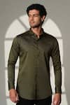 Buy_Sanjana Reddy Designs_Olive Green Cotton Embroidery Slant Sally Lines Placement Shirt _Online_at_Aza_Fashions