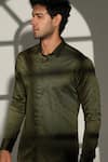 Buy_Sanjana Reddy Designs_Olive Green Cotton Embroidery Slant Sally Lines Placement Shirt 