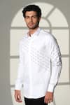 Buy_Sanjana Reddy Designs_White Cotton Embroidery Slant Sally Lines Shirt _Online_at_Aza_Fashions