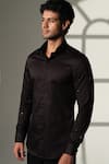 Shop_Sanjana Reddy Designs_Black Cotton Studs Star Placement Embroidered Shirt _at_Aza_Fashions