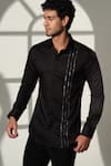 Buy_Sanjana Reddy Designs_Black Cotton Embroidery, Stones Cutdana Shirt _at_Aza_Fashions