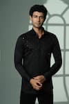 Buy_Sanjana Reddy Designs_Black Cotton Studs Arrow Placement Embroidered Shirt _at_Aza_Fashions