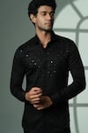 Sanjana Reddy Designs_Black Cotton Studs Arrow Placement Embroidered Shirt _Online_at_Aza_Fashions