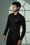 Shop_Sanjana Reddy Designs_Black Cotton Embroidery Placement Shirt _at_Aza_Fashions