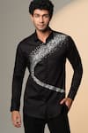 Shop_Sanjana Reddy Designs_Black Cotton Sequins Galaxy Curve Embroidered Shirt _at_Aza_Fashions