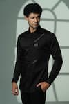 Shop_Sanjana Reddy Designs_Black Cotton Embroidery Cutdana Shirt _at_Aza_Fashions