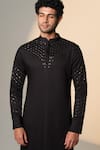 Shop_Sanjana Reddy Designs_Black Cotton Embroidery Cutdana Kurta _at_Aza_Fashions