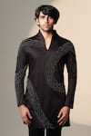 Shop_Sanjana Reddy Designs_Black Cotton Beads Standing Sally Embroidered Kurta _at_Aza_Fashions