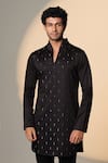 Shop_Sanjana Reddy Designs_Black Cotton Stones Cutdana Embroidered Kurta _at_Aza_Fashions