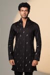 Shop_Sanjana Reddy Designs_Black Cotton Embroidery Geometric Kurta _at_Aza_Fashions