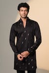Buy_Sanjana Reddy Designs_Black Cotton Embroidery Geometric Kurta _at_Aza_Fashions