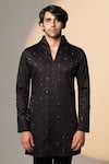 Shop_Sanjana Reddy Designs_Black Cotton Embroidery, Sequins Geometric Pattern Kurta _at_Aza_Fashions