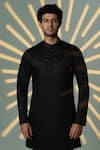 Buy_Sanjana Reddy Designs_Black Cotton Embroidery Placement Kurta _at_Aza_Fashions