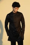 Shop_Sanjana Reddy Designs_Black Cotton Embroidery Placement Kurta _at_Aza_Fashions