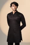 Shop_Sanjana Reddy Designs_Black Cotton Embroidery, Studs Placement Kurta _at_Aza_Fashions