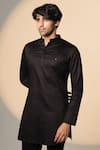 Sanjana Reddy Designs_Black Cotton Embroidery, Studs Placement Kurta _Online_at_Aza_Fashions