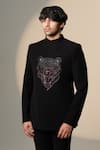 Sanjana Reddy Designs_Black Cotton, Lycra Embroidery Bear Bandhgala Set _Online_at_Aza_Fashions