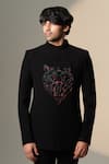 Buy_Sanjana Reddy Designs_Black Cotton, Lycra Embroidery Bear Bandhgala Set _at_Aza_Fashions