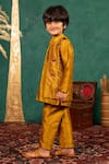 JILMIL DREAMWEAR_Mustard Silk Embroidery Yellow Bundi Kurta Set _at_Aza_Fashions