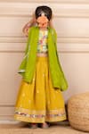 Shop_JILMIL DREAMWEAR_Yellow Polyester Embroidery, Mirrors, Zari Printed Blouse Lehenga Set _at_Aza_Fashions