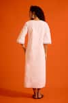 Shop_Indian Summer Story_Ivory Cotton, Poplin Embroidery Split V-neck Thread Dress _at_Aza_Fashions