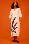Buy_Indian Summer Story_Ivory Cotton, Poplin Embroidery Split V-neck Thread Dress _at_Aza_Fashions