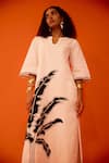 Buy_Indian Summer Story_Ivory Cotton, Poplin Embroidery Split V-neck Thread Dress 