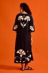 Shop_Indian Summer Story_Black Cotton Embroidery Split V-neck Botanical Dress _at_Aza_Fashions