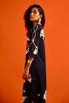 Indian Summer Story_Black Cotton Embroidery Split V-neck Botanical Dress _Online_at_Aza_Fashions