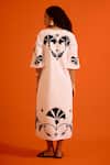 Shop_Indian Summer Story_Ivory Poplin Embroidery Split V-neck Botanical Dress _at_Aza_Fashions