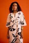 Buy_Indian Summer Story_Ivory Poplin Embroidery Split V-neck Botanical Dress _Online_at_Aza_Fashions
