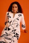 Shop_Indian Summer Story_Ivory Poplin Embroidery Split V-neck Botanical Dress _Online_at_Aza_Fashions
