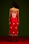 Shop_Indian Summer Story_Red Cotton, Poplin Embroidery V-neck Flame Thread Dress _at_Aza_Fashions