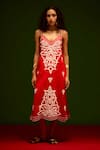 Buy_Indian Summer Story_Red Cotton, Poplin Embroidery V-neck Flame Thread Dress _at_Aza_Fashions