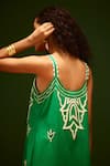 Indian Summer Story_Green Cotton, Poplin Embroidery V-neck Flame Thread Dress _Online_at_Aza_Fashions