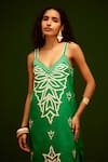 Buy_Indian Summer Story_Green Cotton, Poplin Embroidery V-neck Flame Thread Dress _Online_at_Aza_Fashions