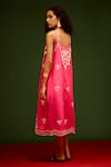 Shop_Indian Summer Story_Fuchsia Cotton, Poplin Embroidery V-neck Flame Thread Dress _at_Aza_Fashions