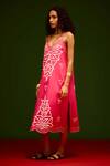 Indian Summer Story_Fuchsia Cotton, Poplin Embroidery V-neck Flame Thread Dress _Online_at_Aza_Fashions