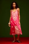 Buy_Indian Summer Story_Fuchsia Cotton, Poplin Embroidery V-neck Flame Thread Dress _Online_at_Aza_Fashions