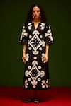 Buy_Indian Summer Story_Black Cotton Embroidery Split V-neck Sitara Thread Dress _Online_at_Aza_Fashions