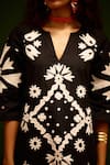 Shop_Indian Summer Story_Black Cotton Embroidery Split V-neck Sitara Thread Dress _Online_at_Aza_Fashions