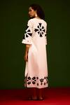 Shop_Indian Summer Story_Ivory Cotton, Poplin Embroidery Split V-neck Sitara Thread Dress _at_Aza_Fashions
