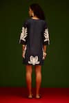 Shop_Indian Summer Story_Navy Denim Embroidery V-neck Tulip Thread Dress _at_Aza_Fashions