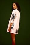 Shop_Indian Summer Story_Ivory Cotton, Poplin Embroidery V-neck Tulip Thread Dress _at_Aza_Fashions