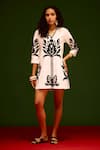 Buy_Indian Summer Story_Ivory Cotton, Poplin Embroidery V-neck Tulip Thread Dress _at_Aza_Fashions