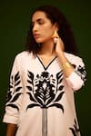Shop_Indian Summer Story_Ivory Cotton, Poplin Embroidery V-neck Tulip Thread Dress _Online_at_Aza_Fashions