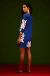 Shop_Indian Summer Story_Blue Cotton Embroidery V-neck Tulip Thread Dress _at_Aza_Fashions